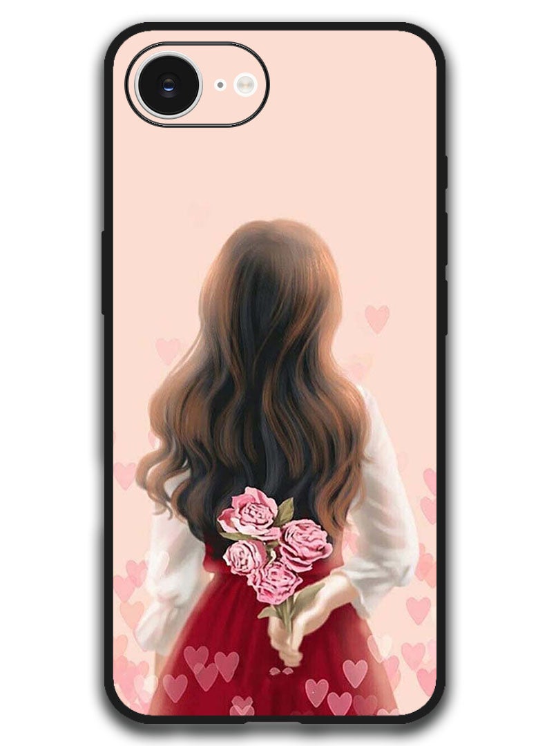 Theodor Case Compatible with Apple iPhone 17e / 16e 6.1 Inch Protection Shockproof Bumper Cover - Girl Hiding Flowers - Image 1