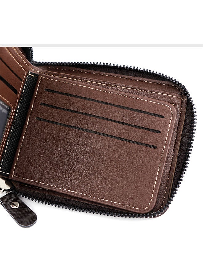 MenBense - PU Leather Men's Bifold Short Wallet with Zipper Coin Pocket - Image 1