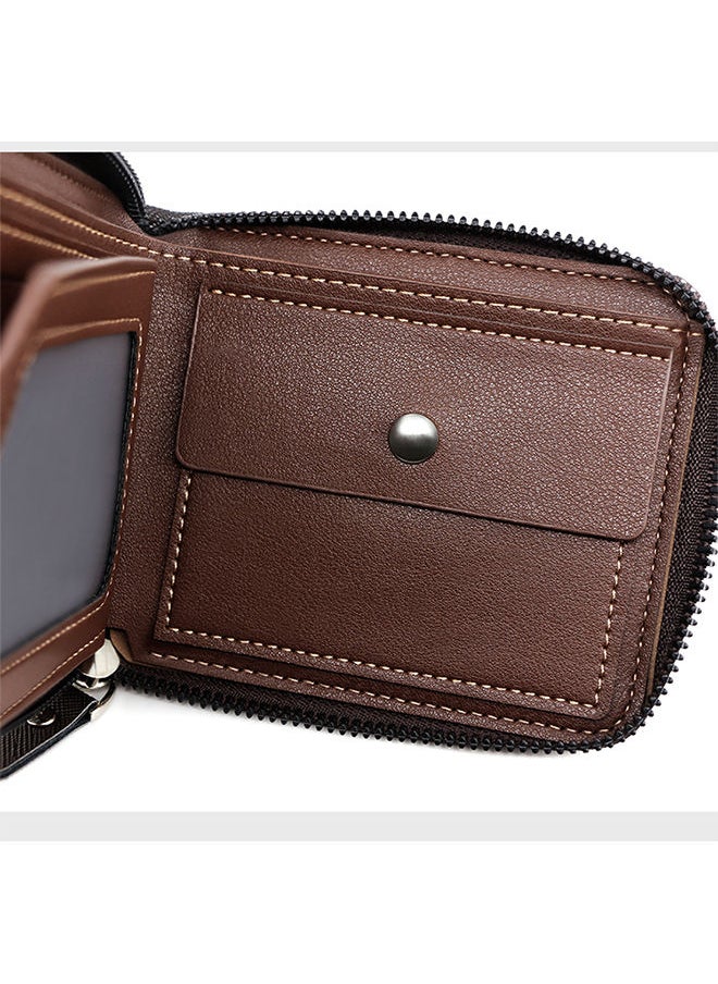 MenBense - PU Leather Men's Bifold Short Wallet with Zipper Coin Pocket - Image 1
