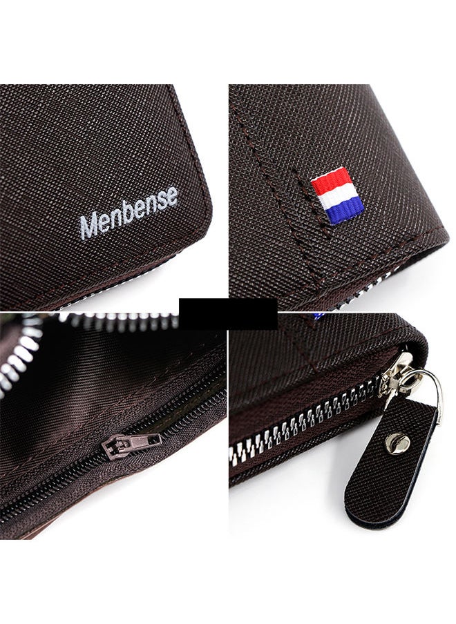 MenBense - PU Leather Men's Bifold Short Wallet with Zipper Coin Pocket - Image 1