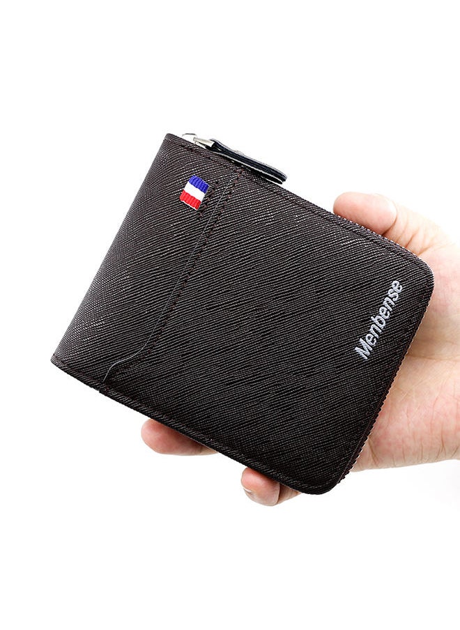 MenBense - PU Leather Men's Bifold Short Wallet with Zipper Coin Pocket - Image 1