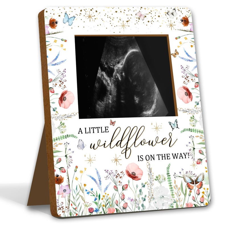 ALodr Wildflower Baby Shower Decorations, Baby Shower Sign Picture Frame, WildFlower Party Decor for Gender Reveal, Pregnancy Milestone Keepsake, Pregnancy Announcement Sonogram Photo Frames - Image 1