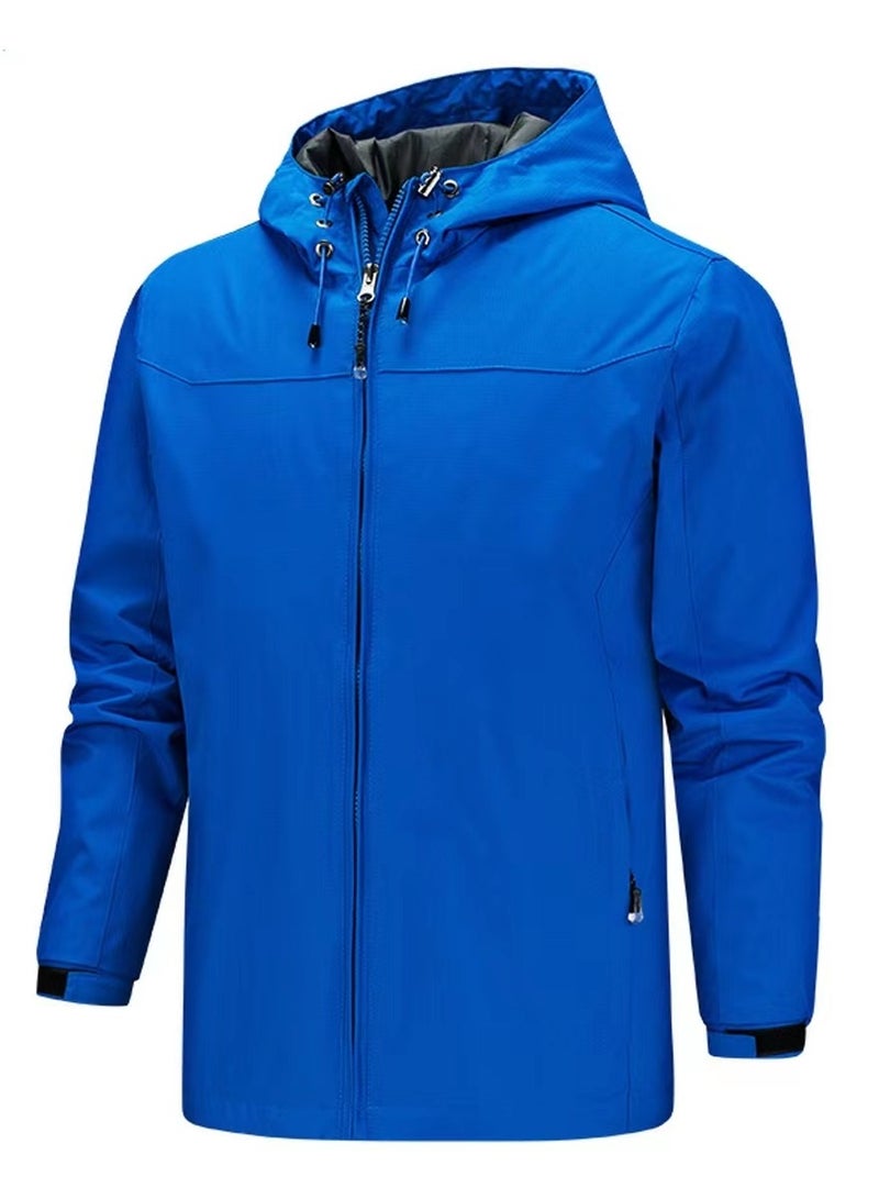 Loquat Men's Solid Color Hooded Zippered Slim Fit Outdoor Jacket Long Sleeve Casual Coat Blue 
