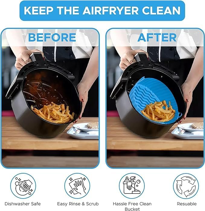 ITUSHA 3 Air Fryer Silicone Liners & 3 Air Fryer Accessories - 7.87 inch (3-5 Qt+) Food Grade Reusable Silicone Baskets/Pots/Liners with Oven Mitts, Basting Brush and Tongs Multi Color - Image 5