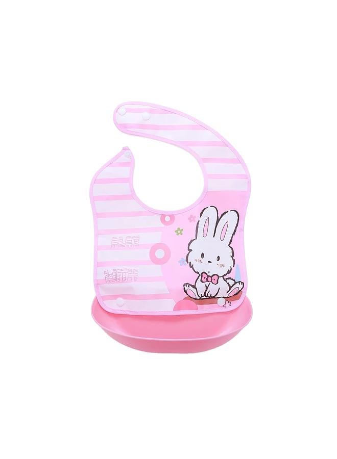 Baby Feeding Bibs Tot Roll Up Bib with Large Food Catcher Pocket for Babies and Toddlers Pink Rabbit