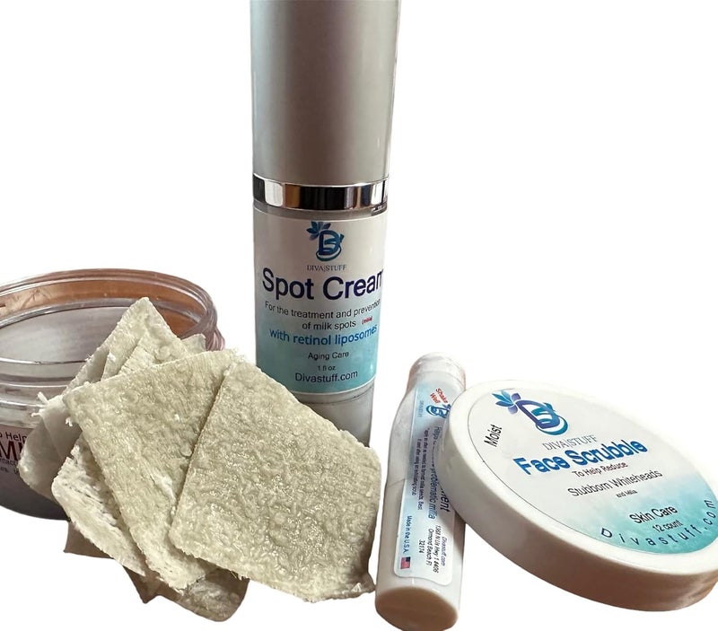 3 Piece Set Face ScrubCream and Purse Size Spot Applicator for Milk Spots Whiteheads Blackheads and Stubborn Clogged Pores By Diva Stuff