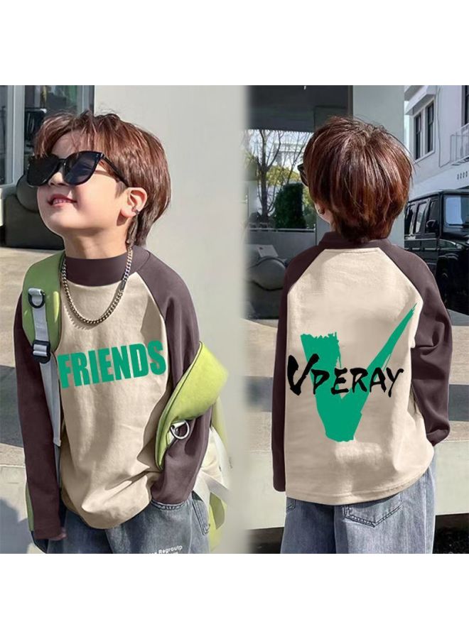 Children's Base Shirt De Velvet Warm Spring And Autumn New Mid-big Children's Half-high Collar T-shirt Baby Contrast Color Base Shirt