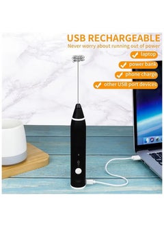 Generic Rechargeable USB Electric Milk Frother, USB-Rechargeable Drink-Mixer With 2 Stainless Whisks, Frother For Cappuccinos, Hot Chocolate, Milkshakes, Egg Mix  - Image 3