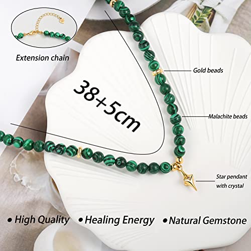 SOFYBJA Green Malachite Beads Choker Necklace Gold Star Zircon Pendant Necklace Women Chakra Healing Gemstone Jewelry Amulet Gifts - Image 3