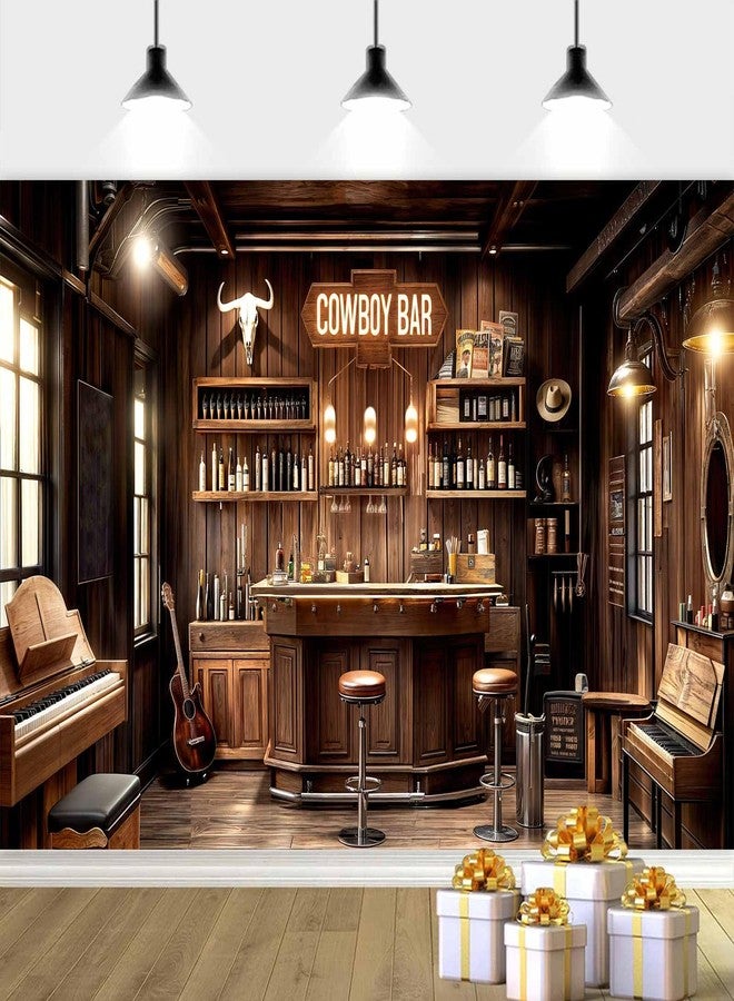 Drgilau 7X5ft Cowboy Bar Backdrop Western Cowboy Bar Birthday Backdrop, Wild West Wooden House Bars Photography Background Birthday Party Background Photo Studio Props, Brown-2 - Image 1
