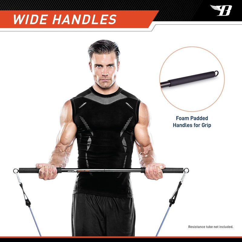 Bionic Body 36 Inches Light Weight Resistance Training Straight Bar – Fits All Resistance Bands/Accessories with Carabiners BBEB-020 - Image 4