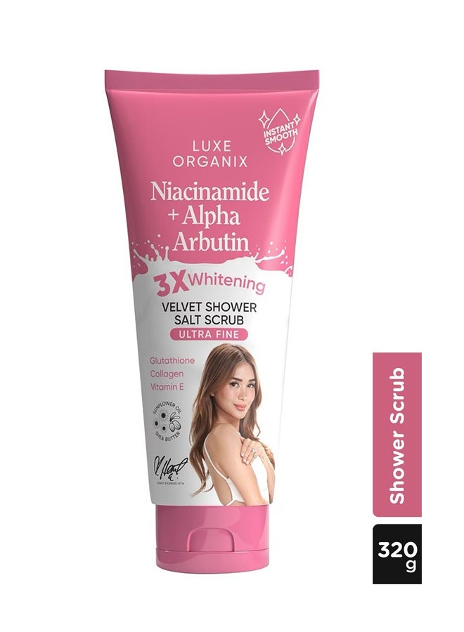 LUXE ORGANIX Niacinamide + Alpha Arbutin 3x Whitening Velvet Shower Salt Scrub - 320g - Image 1