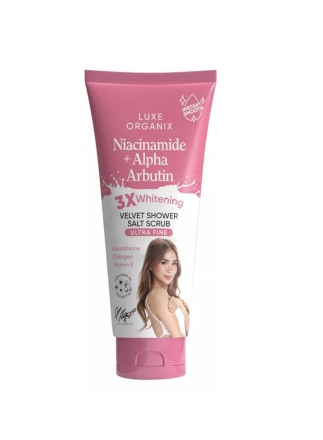 LUXE ORGANIX Niacinamide + Alpha Arbutin 3x Whitening Velvet Shower Salt Scrub - 320g - Image 2