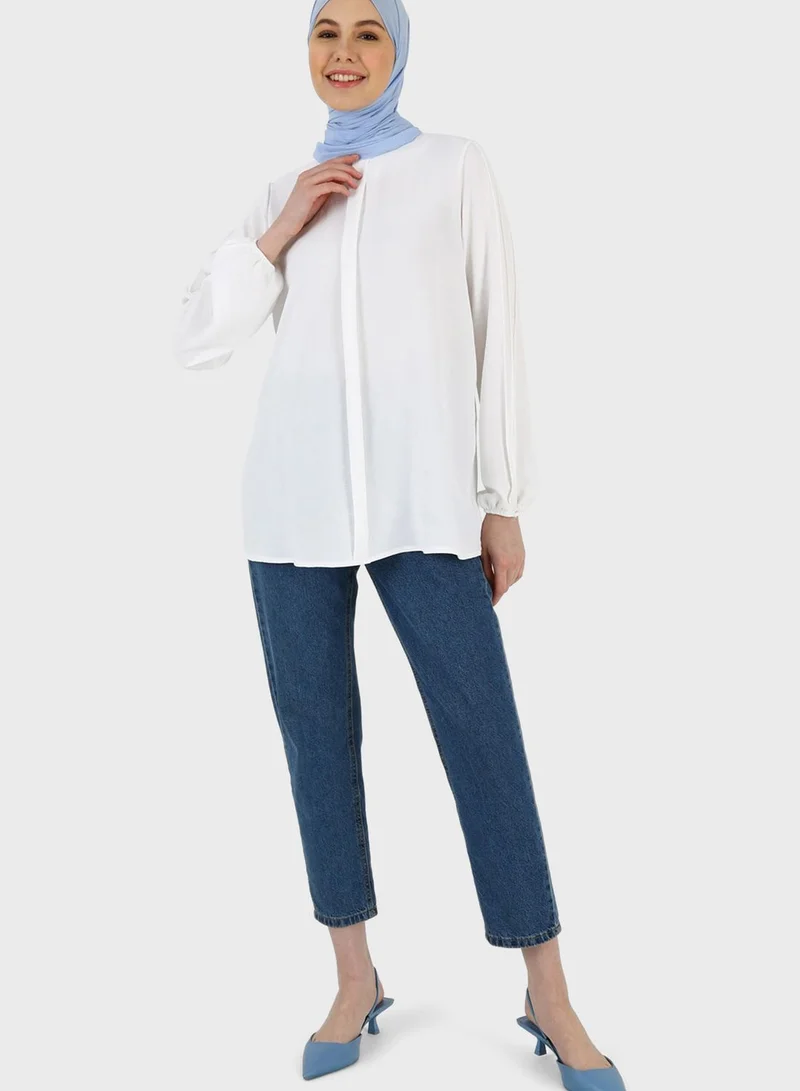 Refka by modanisa Round Neck Puff Sleeve Top