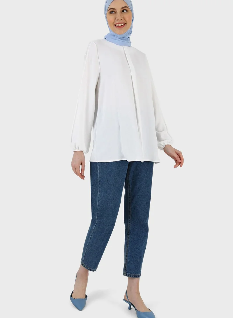 Refka by modanisa Round Neck Puff Sleeve Top