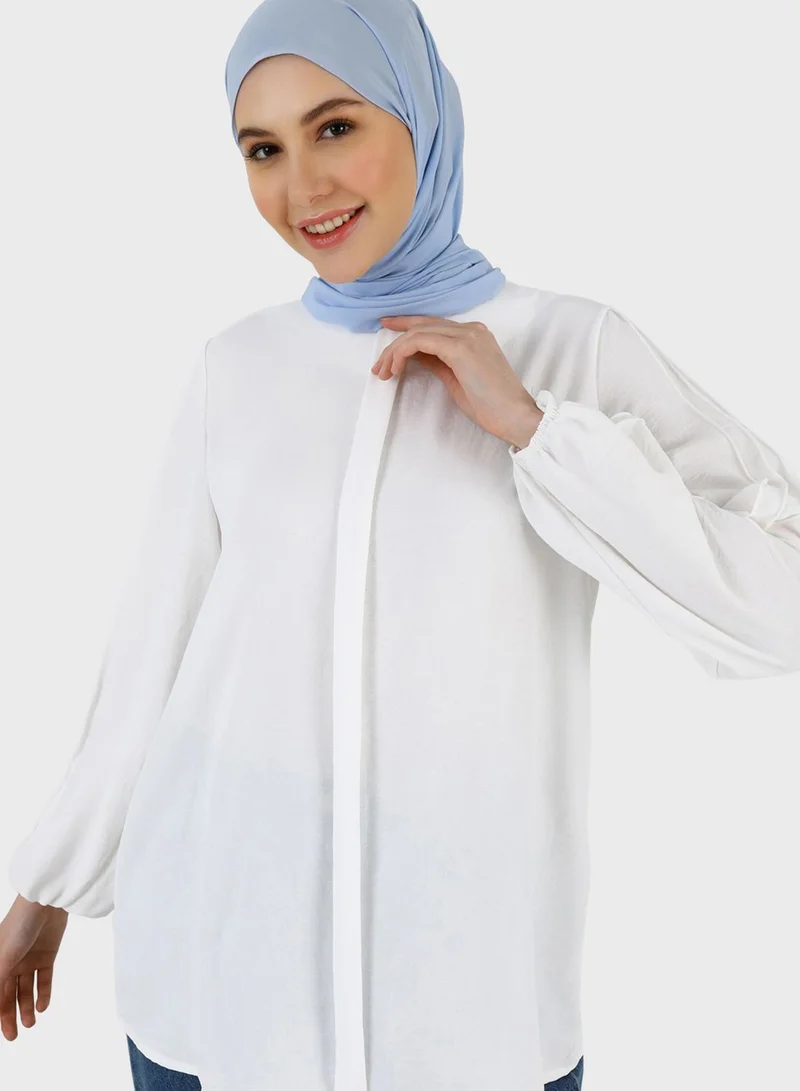 Refka by modanisa Round Neck Puff Sleeve Top