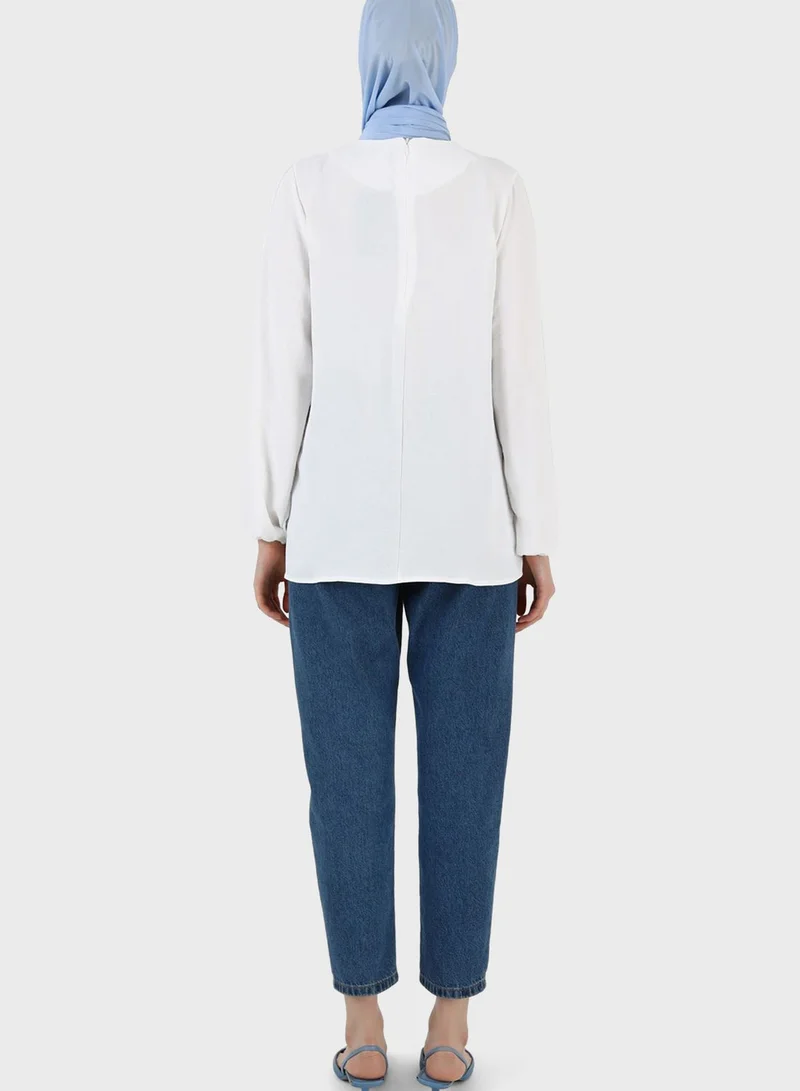 Refka by modanisa Round Neck Puff Sleeve Top