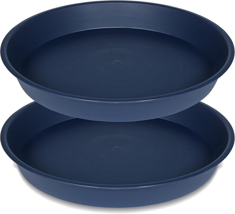 Bleuhome 2 Pack of 18 19 inch Plant Saucer Drip Tray (16.6 inch Base), Heavy Duty Deep Plant Saucers for Pots, Plastic Flower Planter Water Trays for Indoors Outdoor (19", Blue) - Image 1