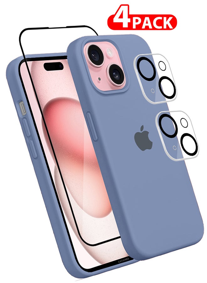CATANES - 4 Packs For iPhone 15 Case Screen Protector and 2 Camera Lens Protectors Upgrade Defender Silicone Cover Shockproof Anti-Scratch Protective Phone Case Light Blue - Image 1