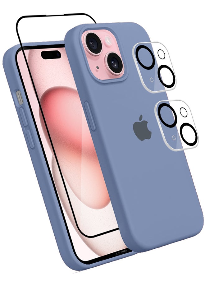 CATANES - 4 Packs For iPhone 15 Case Screen Protector and 2 Camera Lens Protectors Upgrade Defender Silicone Cover Shockproof Anti-Scratch Protective Phone Case Light Blue - Image 1