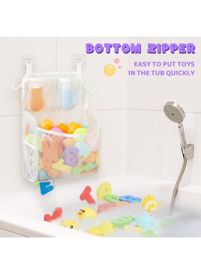 Goowin Bath Toy Storage Holder, Large Openings Bath Toy Organizer, Large Capacity Mesh Bathtub Toy Storage, Multi Use Bath Tub Toy Holder For Bathroom (White) - Image 5