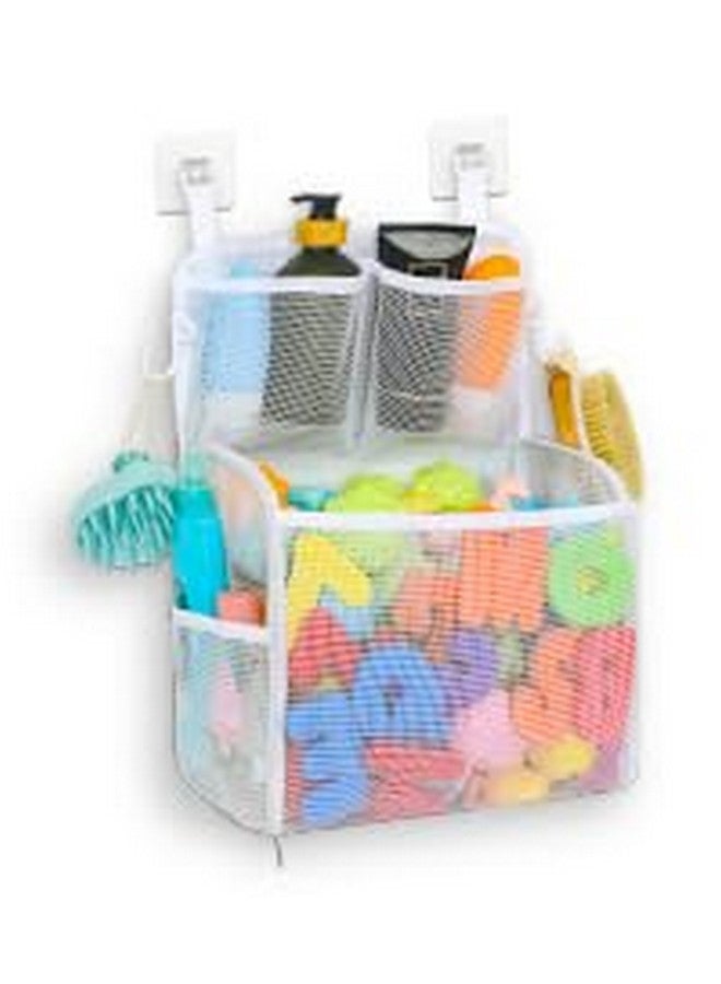 Goowin Bath Toy Storage Holder, Large Openings Bath Toy Organizer, Large Capacity Mesh Bathtub Toy Storage, Multi Use Bath Tub Toy Holder For Bathroom (White) - Image 1
