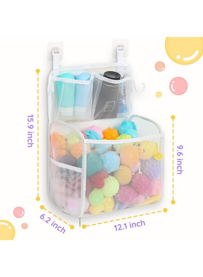 Goowin Bath Toy Storage Holder, Large Openings Bath Toy Organizer, Large Capacity Mesh Bathtub Toy Storage, Multi Use Bath Tub Toy Holder For Bathroom (White) - Image 3