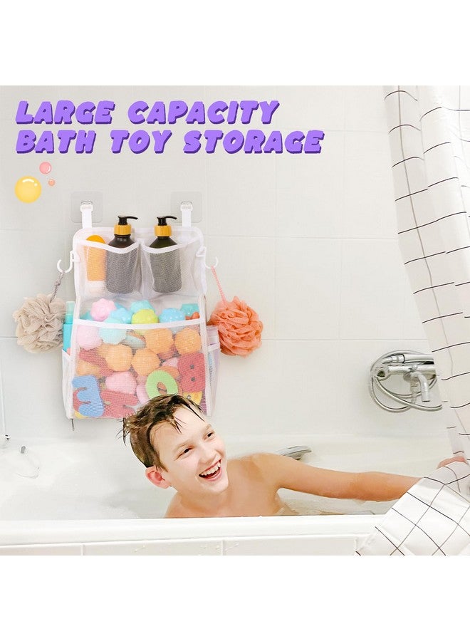 Goowin Bath Toy Storage Holder, Large Openings Bath Toy Organizer, Large Capacity Mesh Bathtub Toy Storage, Multi Use Bath Tub Toy Holder For Bathroom (White) - Image 2