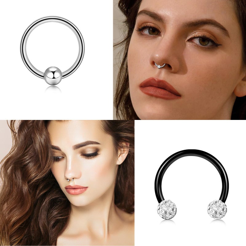 ONESING 30Pcs Septum Rings 16g Septum Jewelry Stainless Steel Septum Piercings Jewelry Horseshoe Nose Hoop Lip Rings Cartilage Earrings Body Piercing Jewelry for Women Men - Image 5