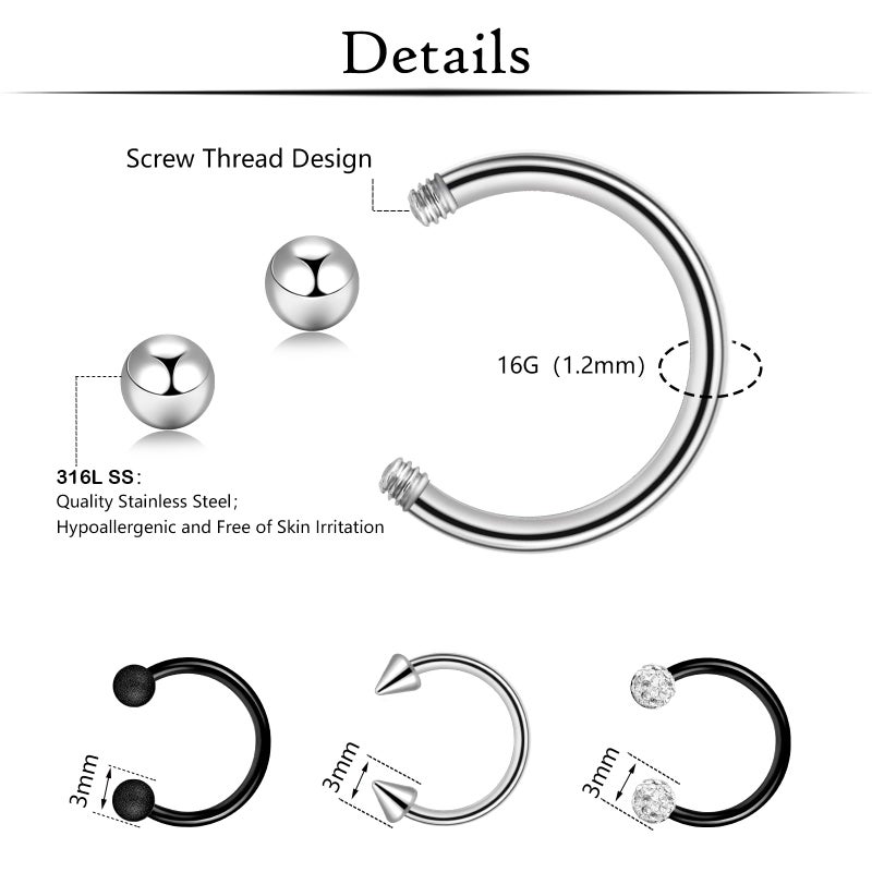 ONESING 30Pcs Septum Rings 16g Septum Jewelry Stainless Steel Septum Piercings Jewelry Horseshoe Nose Hoop Lip Rings Cartilage Earrings Body Piercing Jewelry for Women Men - Image 2