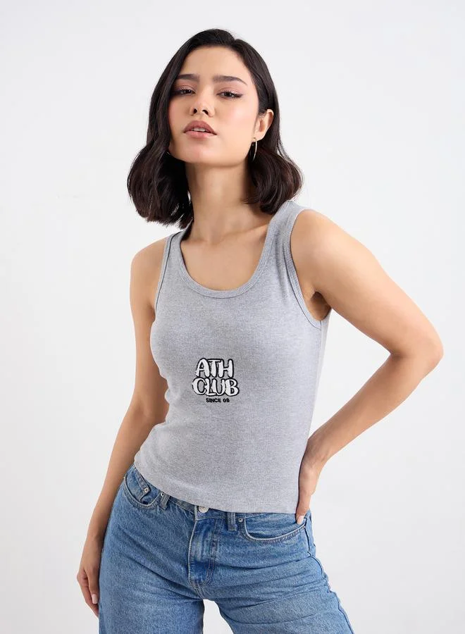 Styli Styli Embroidered Slogan Ribbed Tank