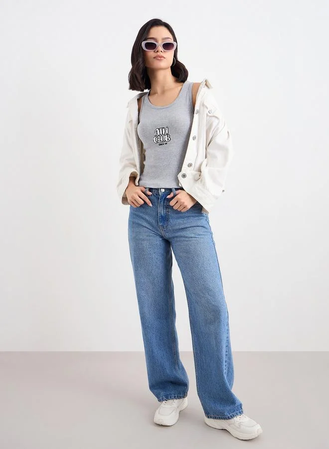 Styli Embroidered Slogan Ribbed 100% Cotton Tank