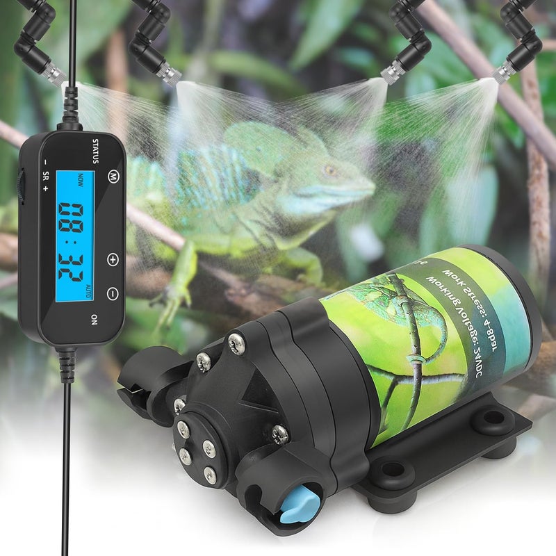RUNWUSHENG Reptile Misting System with Timer, 6 Adjustable-Joint Nozzles, Self-Priming Pump, Quiet Fine Mist for Chameleons, Geckos, Frogs & Terrariums - Image 1