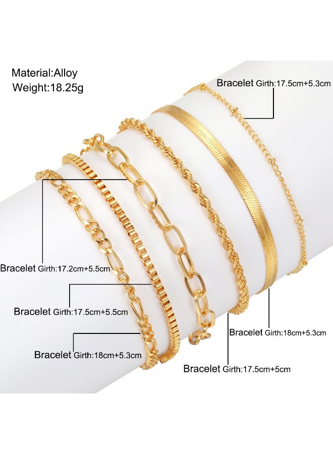 6-Piece Gold Bracelet Set for Women Stackable Dainty Chains Adjustable Plated Layered Bracelets for Daily/Casual/Party Wear - Image 4