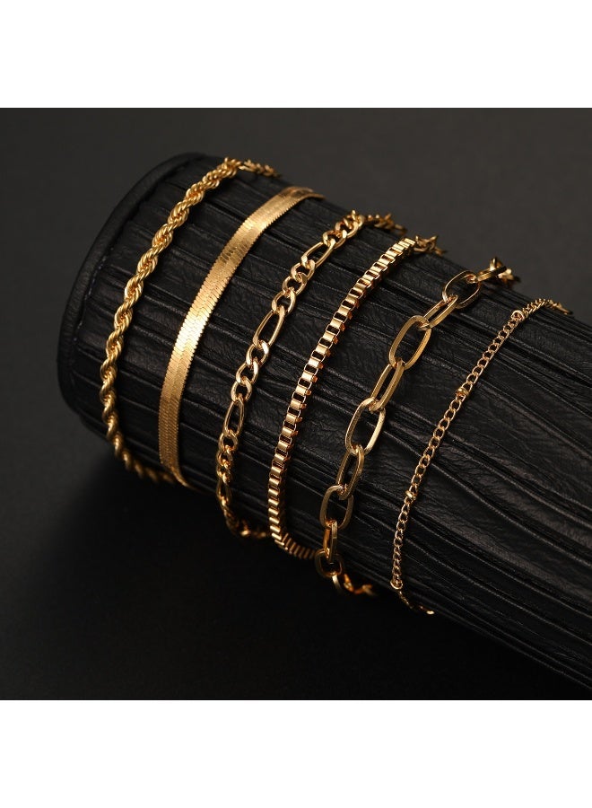 6-Piece Gold Bracelet Set for Women Stackable Dainty Chains Adjustable Plated Layered Bracelets for Daily/Casual/Party Wear - Image 3