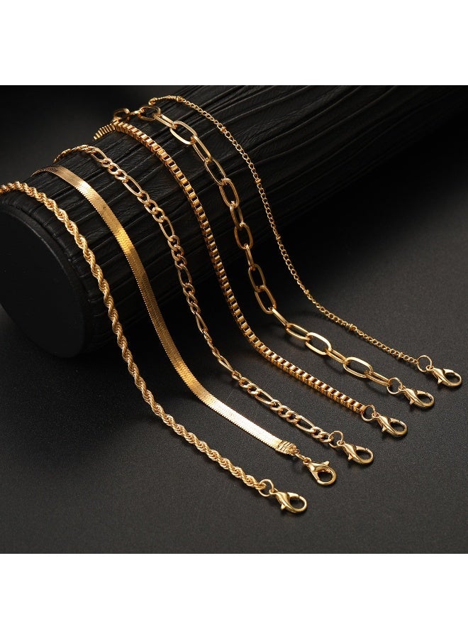 6-Piece Gold Bracelet Set for Women Stackable Dainty Chains Adjustable Plated Layered Bracelets for Daily/Casual/Party Wear - Image 2