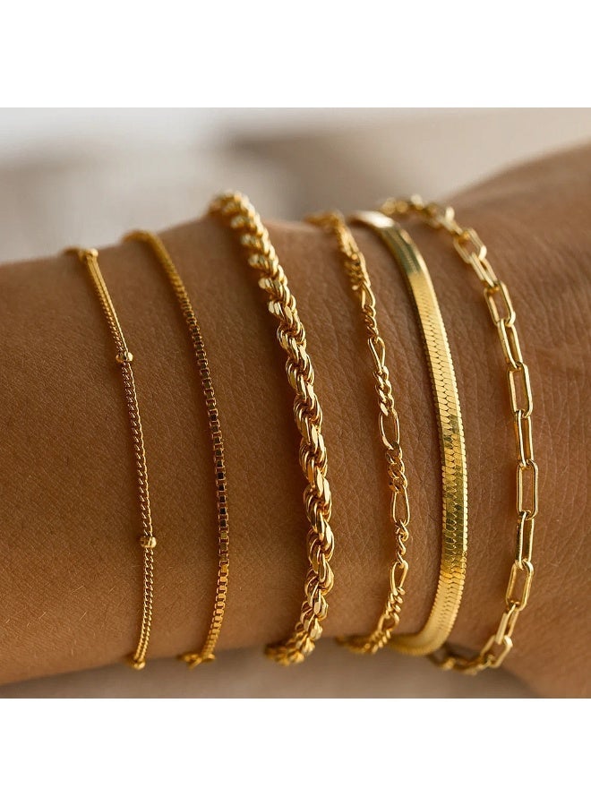 6-Piece Gold Bracelet Set for Women Stackable Dainty Chains Adjustable Plated Layered Bracelets for Daily/Casual/Party Wear - Image 1
