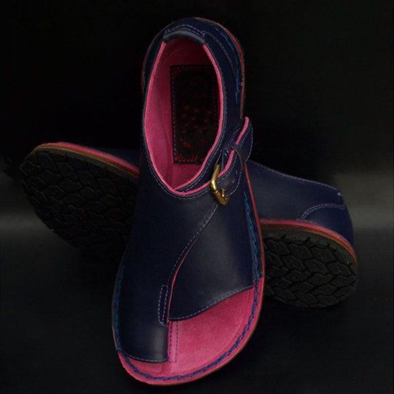 2022wish AliExpress cross-border e-commerce foreign trade flat buckle round head cap mouth women's plus size sandals brown+blue 38 - Image 5