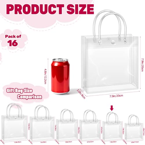 BadenBach 16 Pack Clear Gift Bags with Handles, 7.9" x 7.9" x 3.2" Small Reusable Plastic Party Favor Bags Bulk, Transparent PVC Tote Bag for Wedding, Birthday, Bachelorette, Boutique (20×20×8 cm) - Image 2