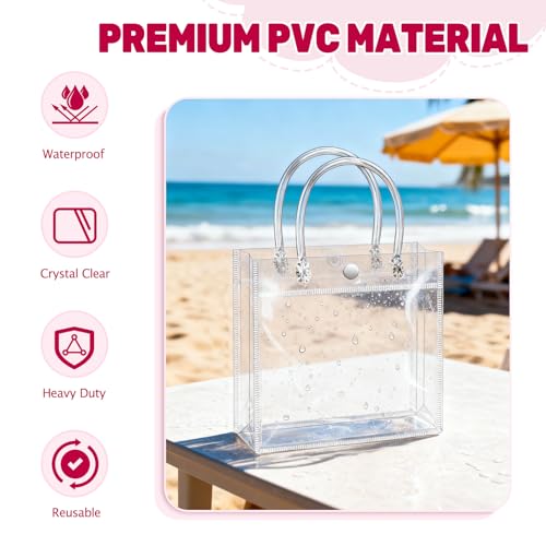 BadenBach 16 Pack Clear Gift Bags with Handles, 7.9" x 7.9" x 3.2" Small Reusable Plastic Party Favor Bags Bulk, Transparent PVC Tote Bag for Wedding, Birthday, Bachelorette, Boutique (20×20×8 cm) - Image 4