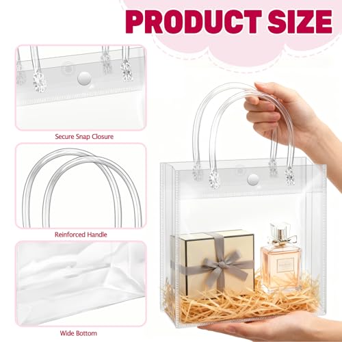 BadenBach 16 Pack Clear Gift Bags with Handles, 7.9" x 7.9" x 3.2" Small Reusable Plastic Party Favor Bags Bulk, Transparent PVC Tote Bag for Wedding, Birthday, Bachelorette, Boutique (20×20×8 cm) - Image 3