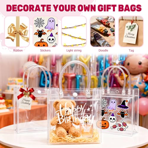 BadenBach 16 Pack Clear Gift Bags with Handles, 7.9" x 7.9" x 3.2" Small Reusable Plastic Party Favor Bags Bulk, Transparent PVC Tote Bag for Wedding, Birthday, Bachelorette, Boutique (20×20×8 cm) - Image 5