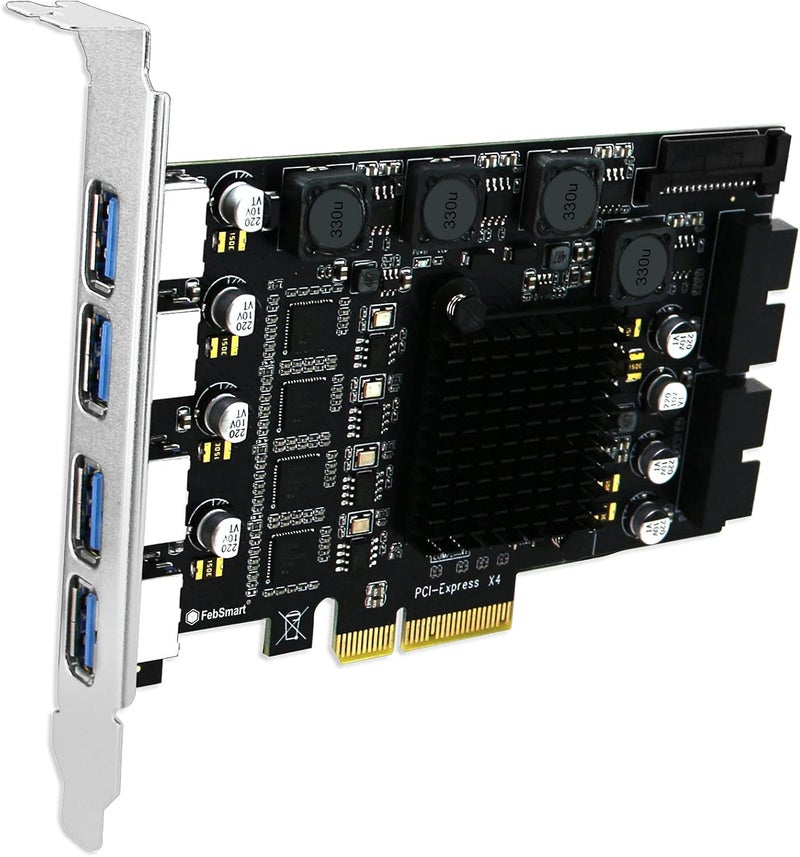 FebSmart PCIE X4 to 4X Channels 8-Ports Superspeed 5Gbps USB 3.0 Expansion Card, 4X Dedicated USB 3.0 5Gbps Channels 20Gbps Total Bandwidth, Built in Self-Powered Technology (FS-4C-U8-Pro) - Image 1
