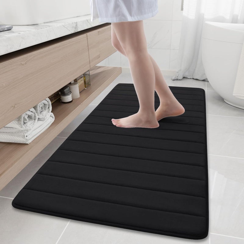 Buganda Memory Foam Bath Mat 60 x 24 Ultra Soft and NonSlip Bathroom Rugs Water Absorbent and Machine Washable Bath Rug Runner for Bathroom Shower and Tub Black