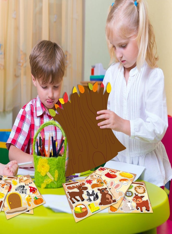CY2SIDE 12 Sets Fall Woodland Animal Scene Sticker Art Craft for Kids, Make A Fall Woodland Scene with Fox Pumpkin Sticker, DIY Autumn Party Games for School Classroom Activities - Image 4