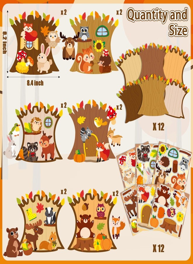 CY2SIDE 12 Sets Fall Woodland Animal Scene Sticker Art Craft for Kids, Make A Fall Woodland Scene with Fox Pumpkin Sticker, DIY Autumn Party Games for School Classroom Activities - Image 2