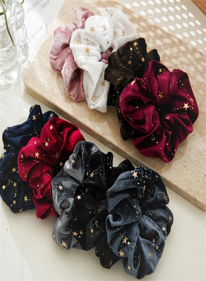 DINPREY 6 Pcs Christmas Stars Sc'run'chi'es for Girls Christmas Hair Ties Glitter Sequins Elastic Scrunchy Hair Bands Holiday Hair Accessories for Women Party Gifts (6 Pcs A) - Image 3