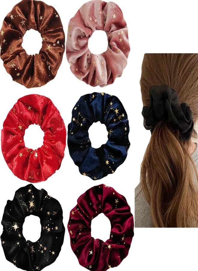 DINPREY 6 Pcs Christmas Stars Sc'run'chi'es for Girls Christmas Hair Ties Glitter Sequins Elastic Scrunchy Hair Bands Holiday Hair Accessories for Women Party Gifts (6 Pcs A) - Image 1