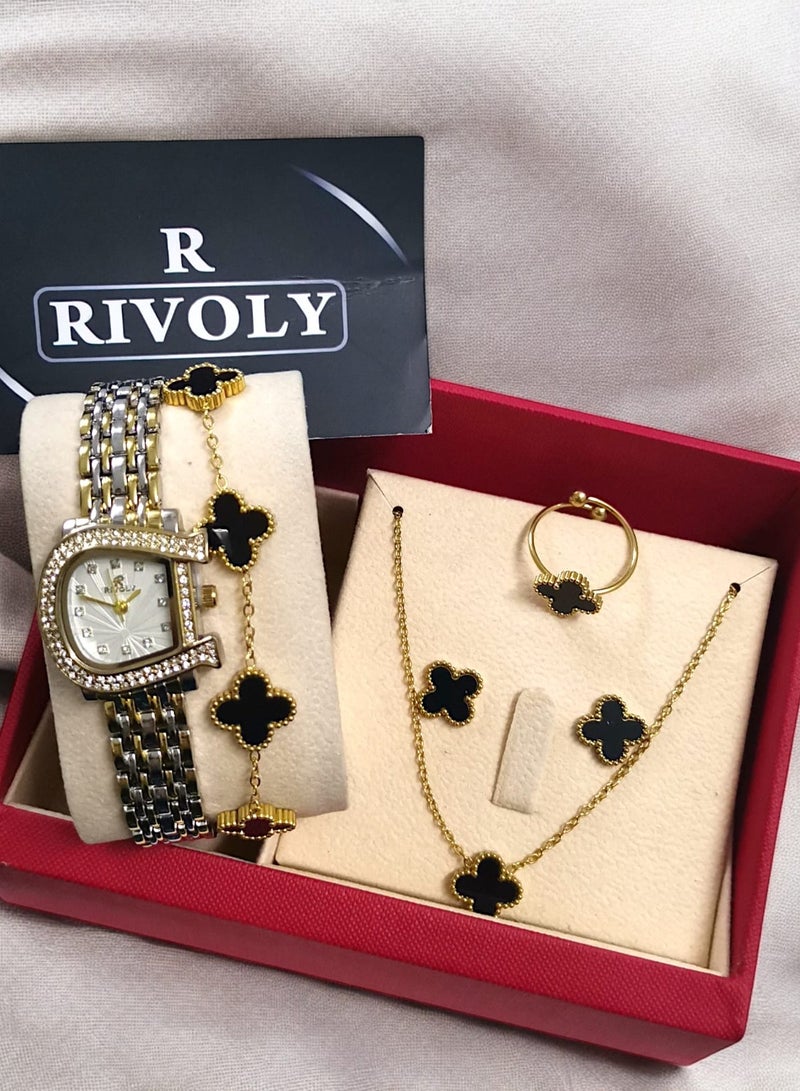 Rivoli Elegant women's stainless-steel set consisting of a waterproof watch with a set of bracelets, rings, necklaces, and earrings - Image 2