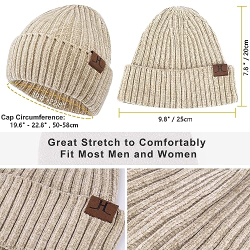 AQOTHES Womens Winter Knit Warm Hat Beanie Long Scarf Touch Screen Gloves Set Skull Caps Neck Scarves for Women Men Beige - Image 2